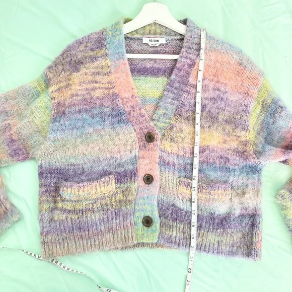 RE/DONE ’90s Cropped Oversized Rainbow Cardigan small mohair blend - Picture 5 of 8
